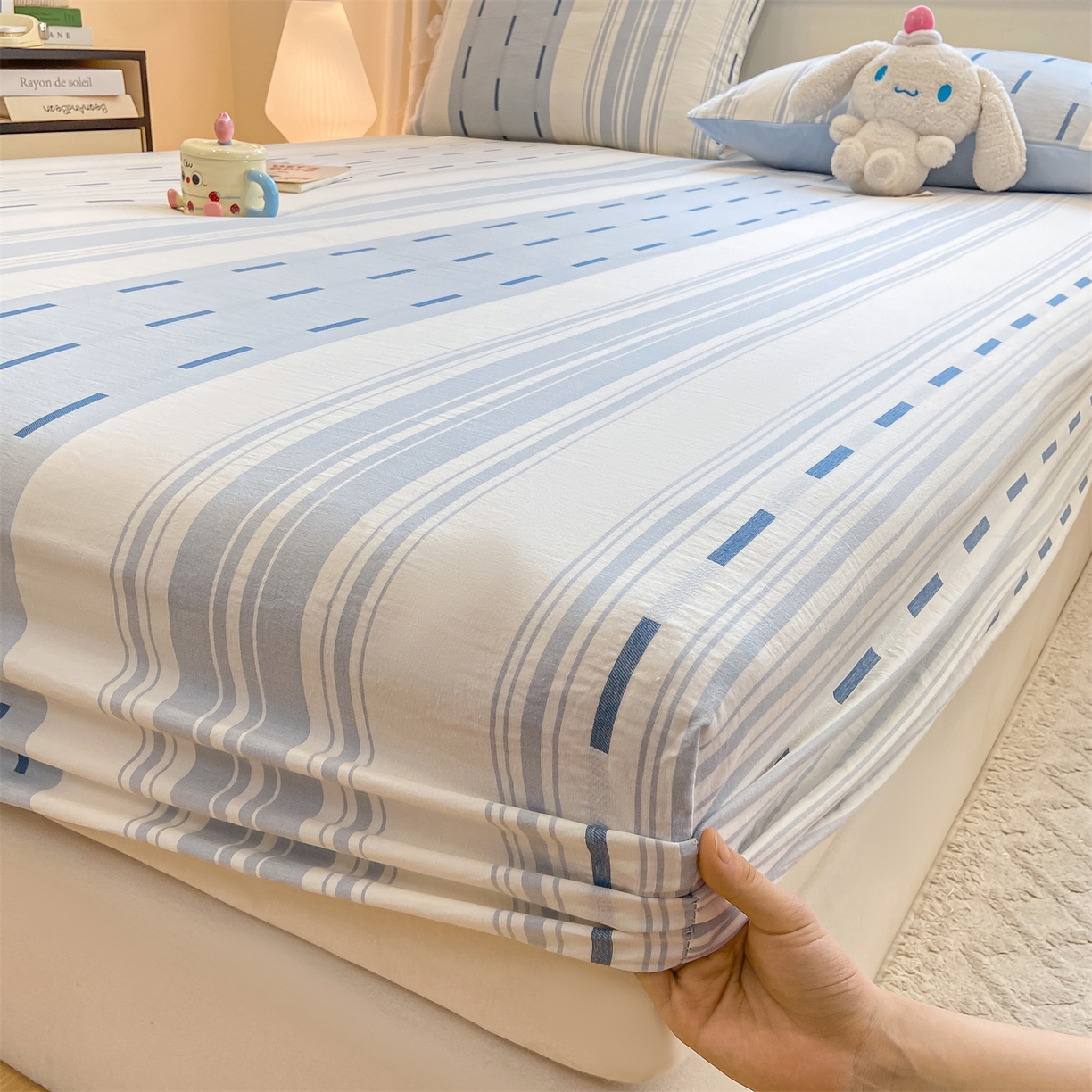 91家纺网 家纺一手货源 找家纺 灰鲸 2025新款A类全棉磨毛单品床笠 床笠单件 速律-蓝