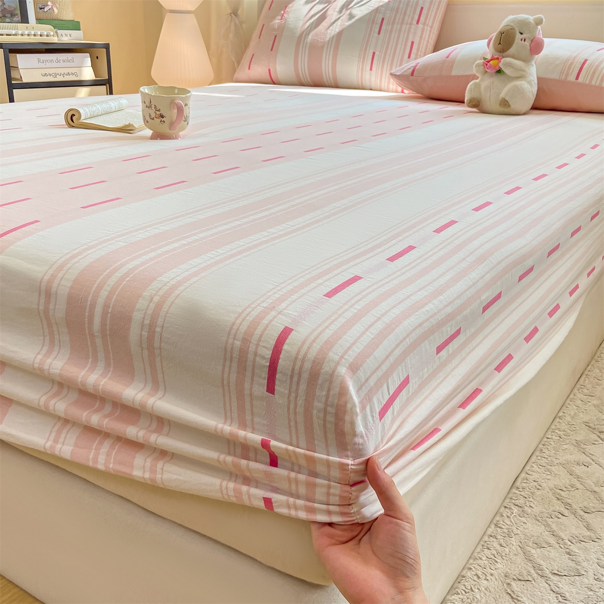 91家纺网 家纺一手货源 找家纺 灰鲸 2025新款A类全棉磨毛单品床笠 床笠单件 速律-粉