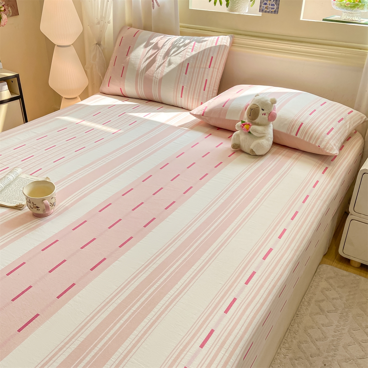 91家纺网 家纺一手货源 找家纺 灰鲸 2025新款A类全棉磨毛单品床笠 床笠单件 速律-粉