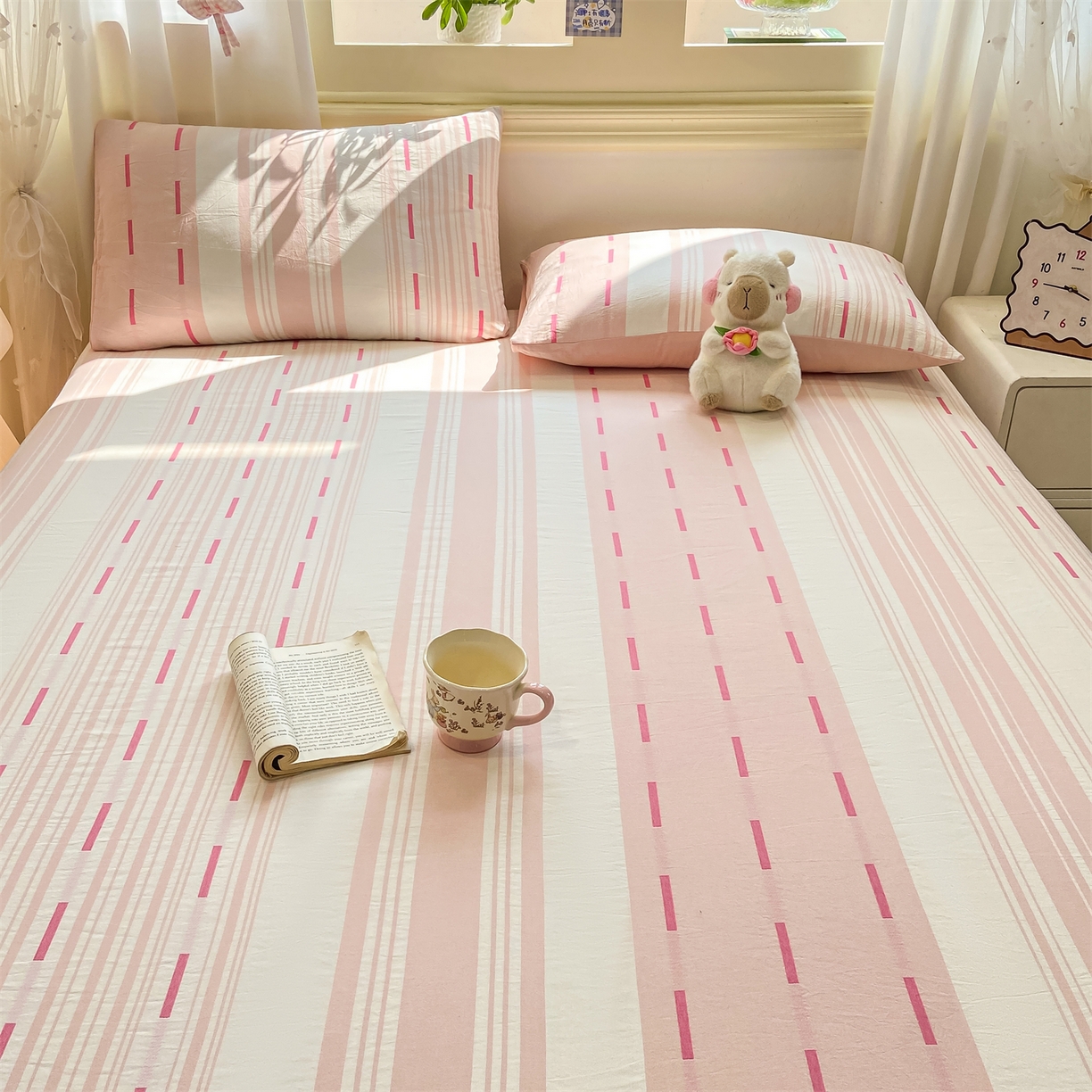 91家纺网 家纺一手货源 找家纺 灰鲸 2025新款A类全棉磨毛单品床笠 床笠单件 速律-粉