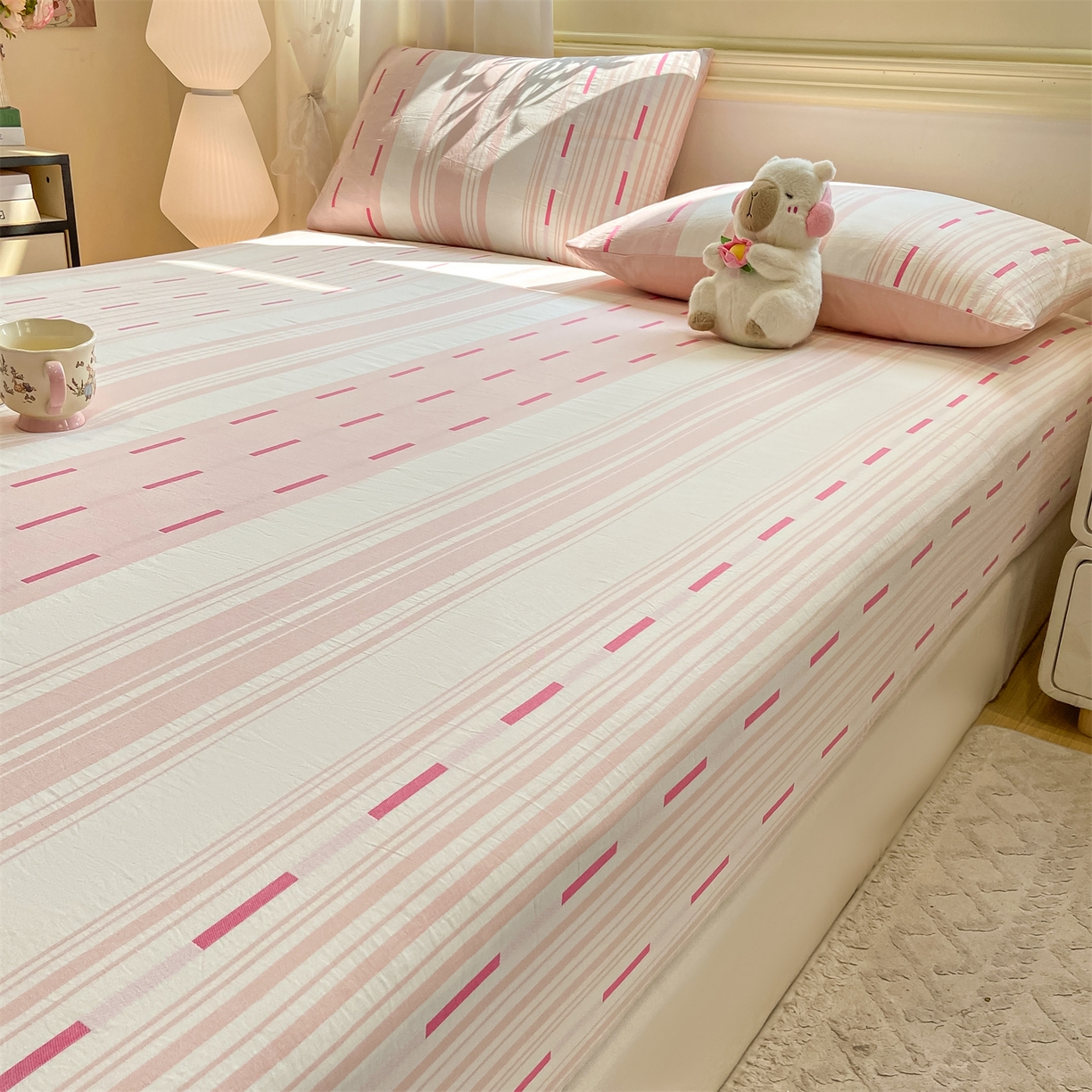 91家纺网 家纺一手货源 找家纺 灰鲸 2025新款A类全棉磨毛单品床笠 床笠单件 速律-粉