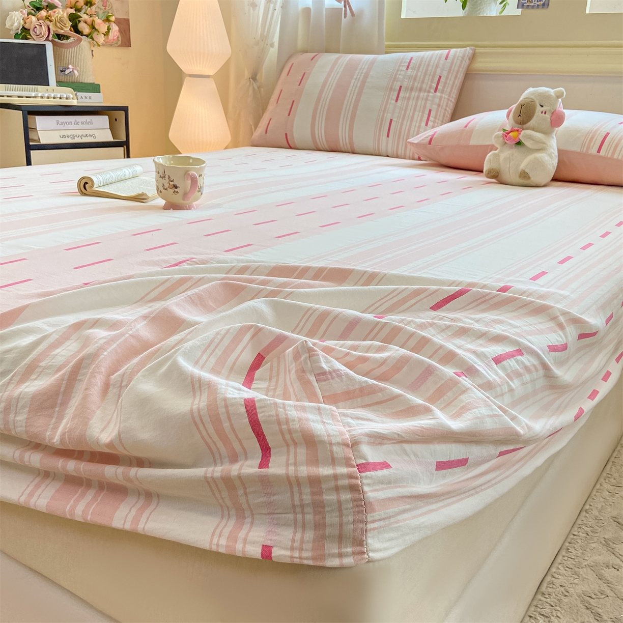 91家纺网 家纺一手货源 找家纺 灰鲸 2025新款A类全棉磨毛单品床笠 床笠单件 速律-粉