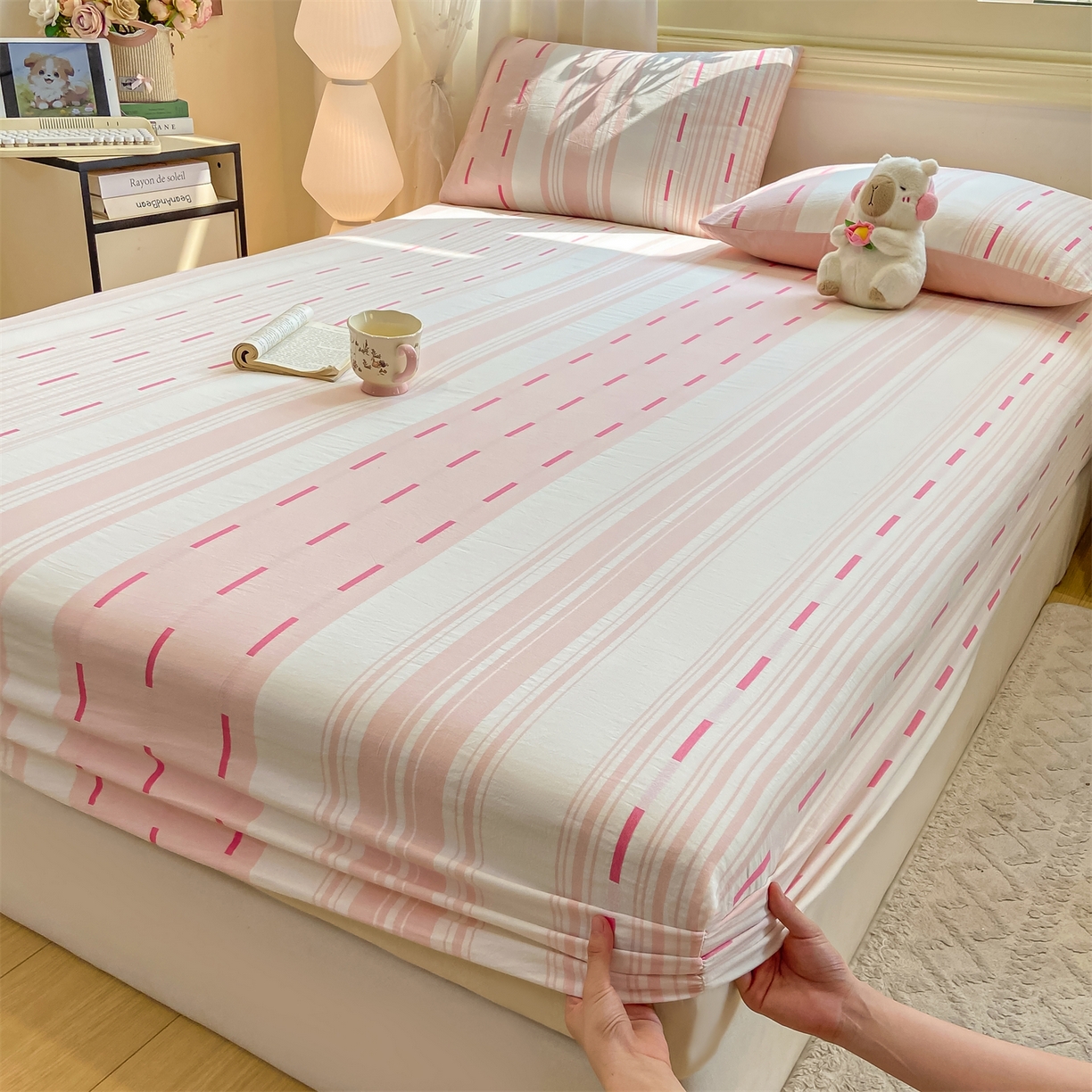 91家纺网 家纺一手货源 找家纺 灰鲸 2025新款A类全棉磨毛单品床笠 床笠单件 速律-粉