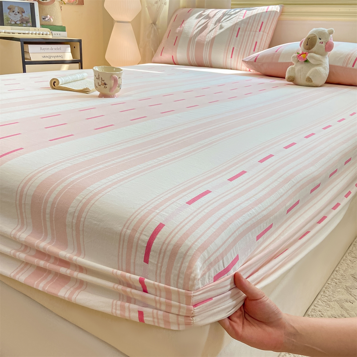 91家纺网 家纺一手货源 找家纺 灰鲸 2025新款A类全棉磨毛单品床笠 床笠单件 速律-粉