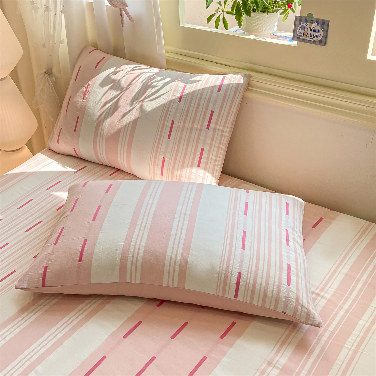 91家纺网 家纺一手货源 找家纺 灰鲸 2025新款A类全棉磨毛单品床笠 床笠单件 速律-粉