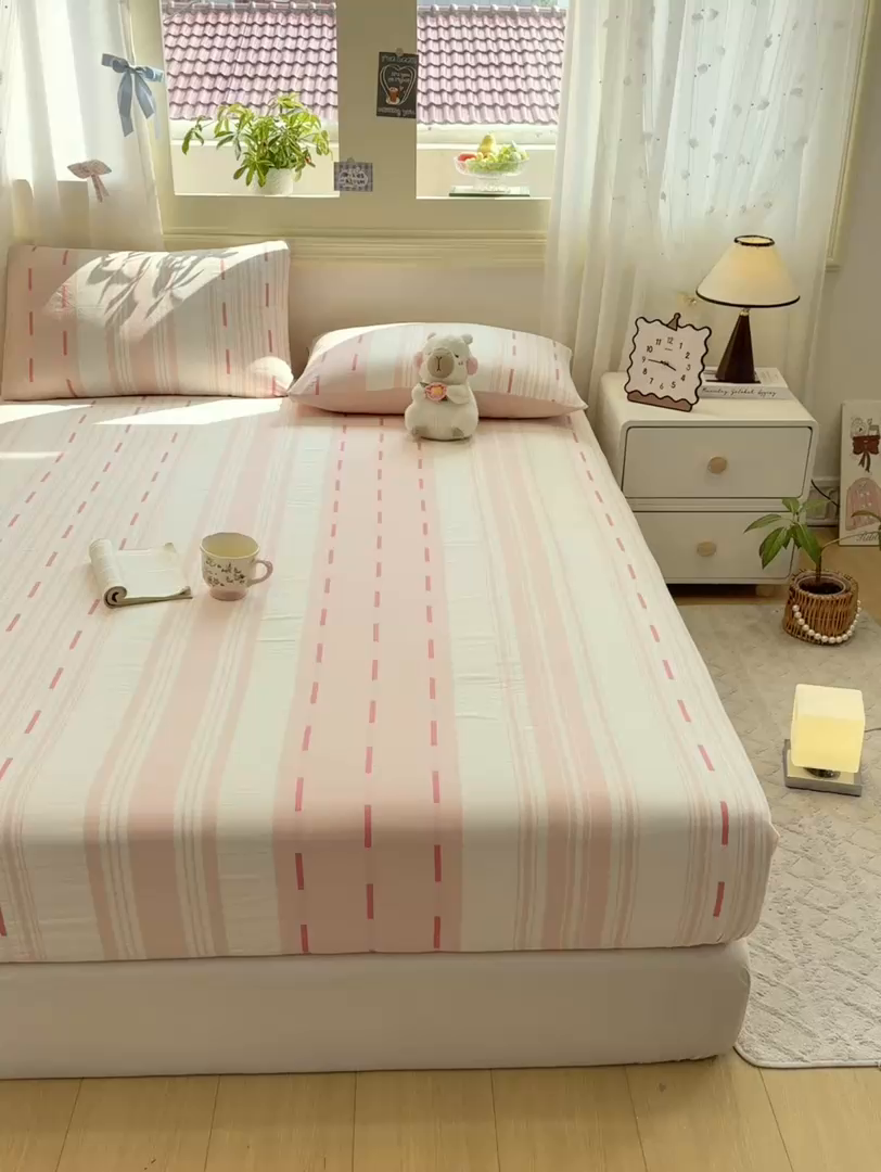 91家纺网 家纺一手货源 找家纺 灰鲸 2025新款A类全棉磨毛单品床笠 床笠单件 速律-粉