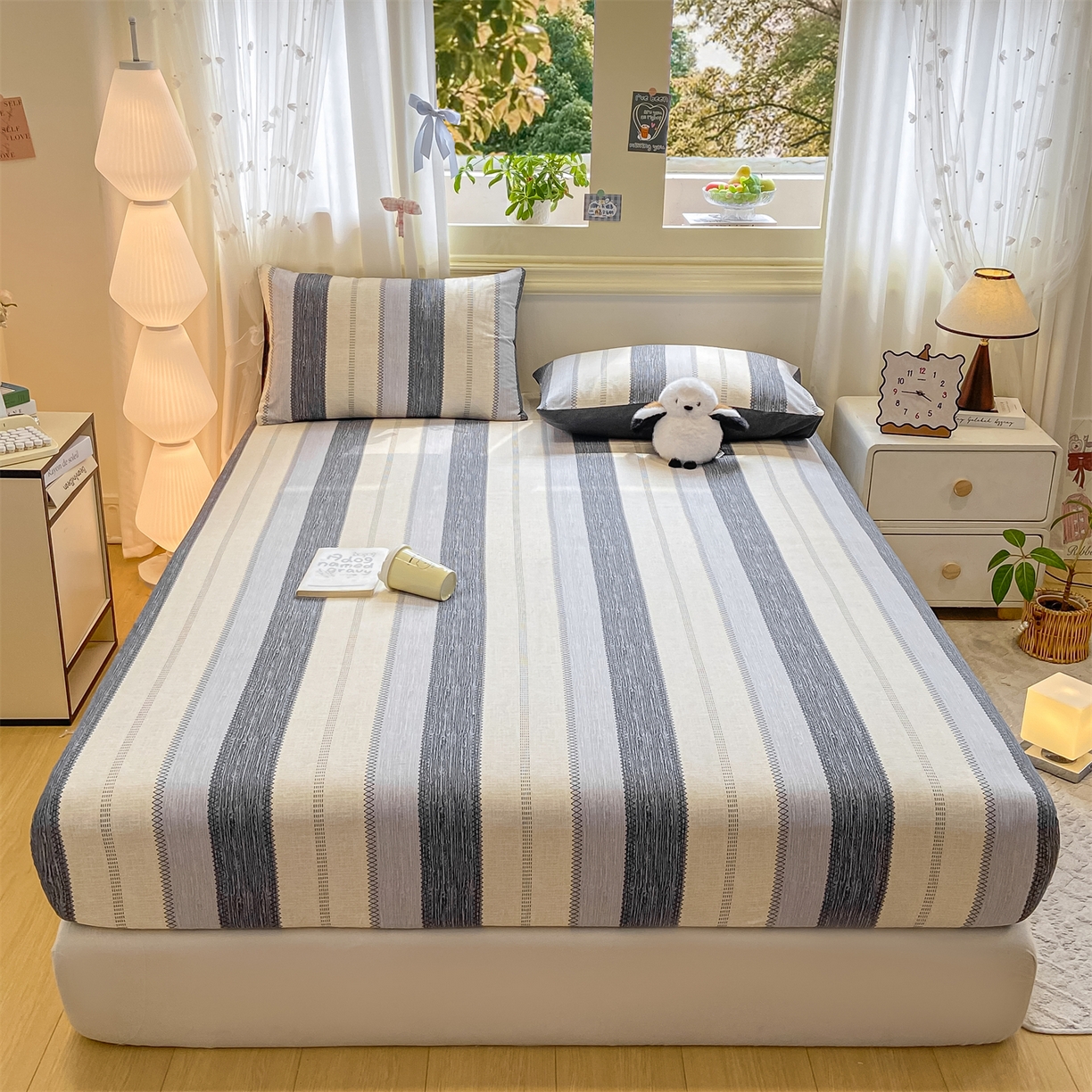 91家纺网 家纺一手货源 找家纺 灰鲸 2025新款A类全棉磨毛单品床笠 床笠单件 格律-灰