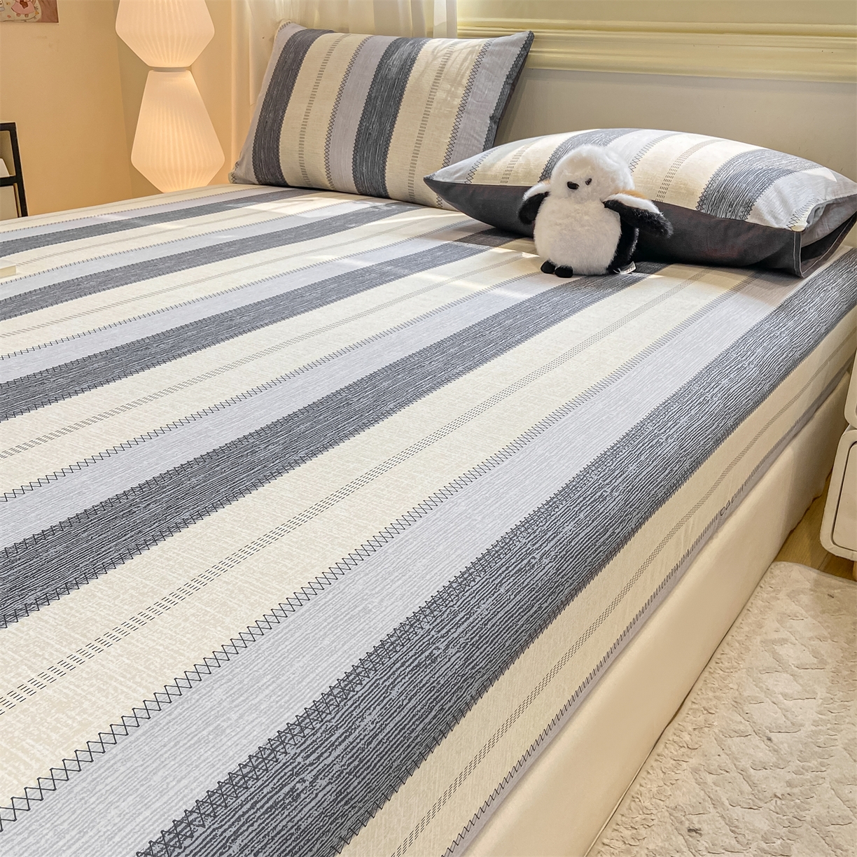 91家纺网 家纺一手货源 找家纺 灰鲸 2025新款A类全棉磨毛单品床笠 床笠单件 格律-灰