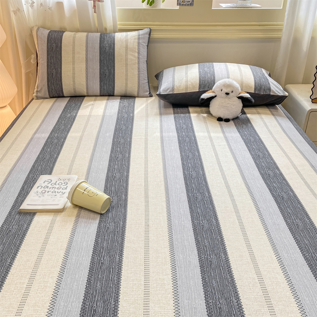 91家纺网 家纺一手货源 找家纺 灰鲸 2025新款A类全棉磨毛单品床笠 床笠单件 格律-灰