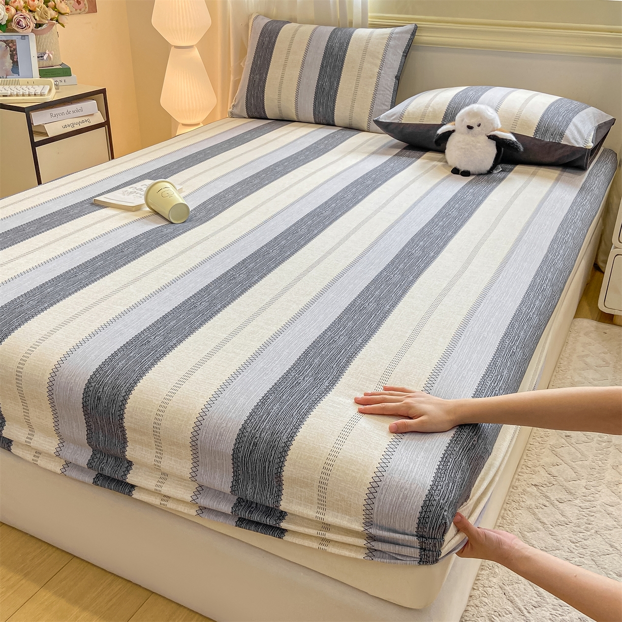 91家纺网 家纺一手货源 找家纺 灰鲸 2025新款A类全棉磨毛单品床笠 床笠单件 格律-灰