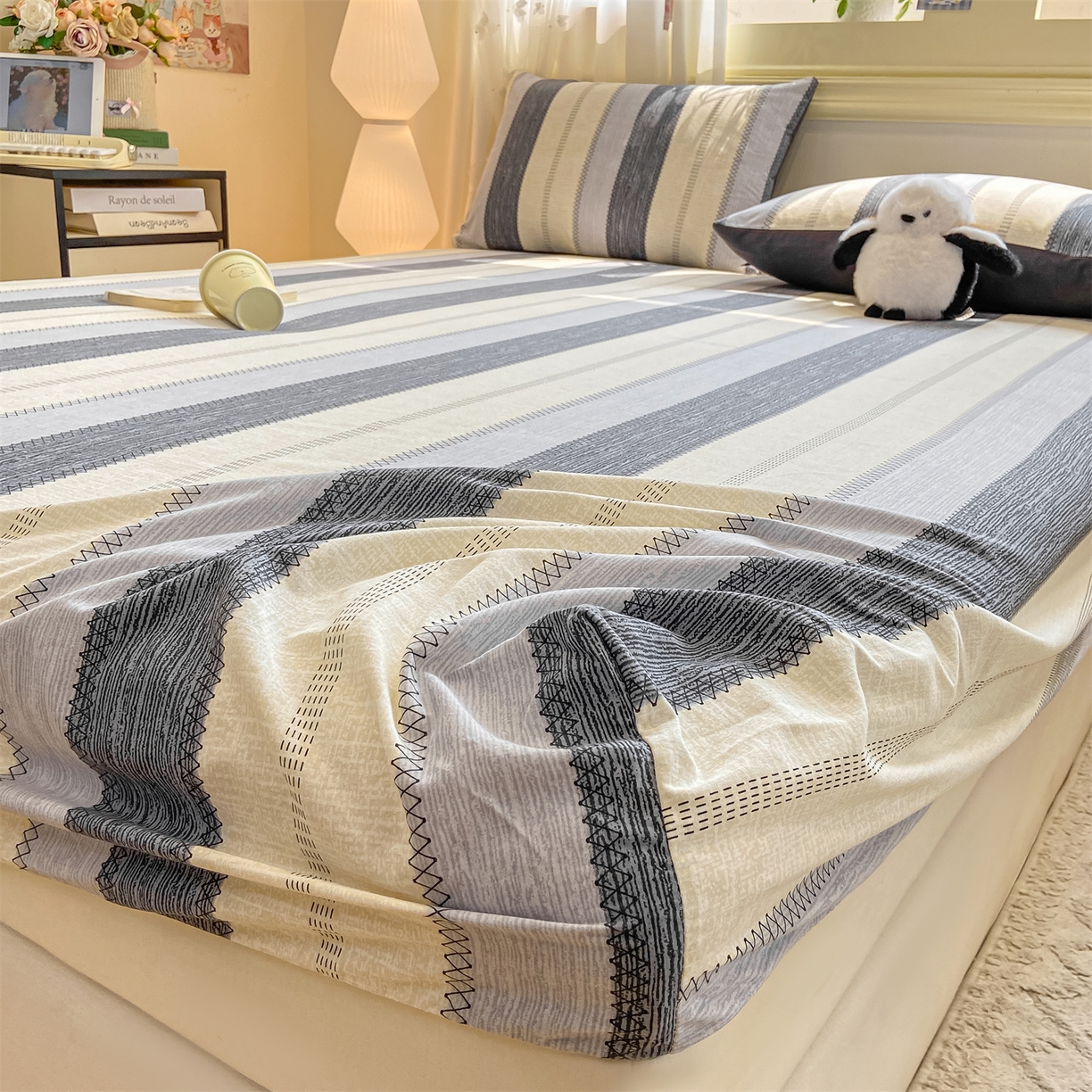 91家纺网 家纺一手货源 找家纺 灰鲸 2025新款A类全棉磨毛单品床笠 床笠单件 格律-灰