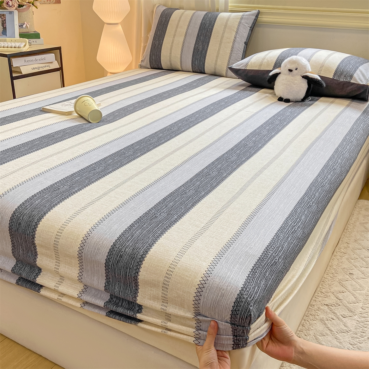 91家纺网 家纺一手货源 找家纺 灰鲸 2025新款A类全棉磨毛单品床笠 床笠单件 格律-灰