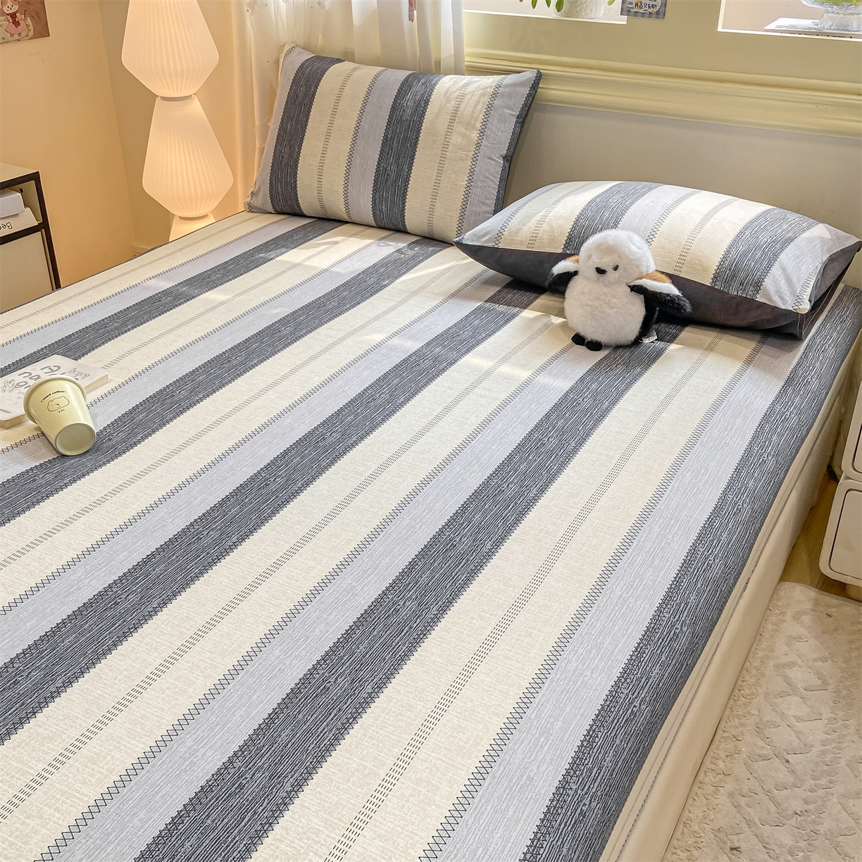 91家纺网 家纺一手货源 找家纺 灰鲸 2025新款A类全棉磨毛单品床笠 床笠单件 格律-灰