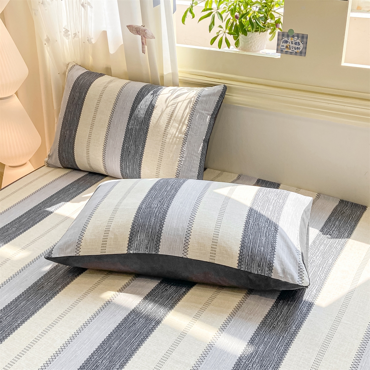 91家纺网 家纺一手货源 找家纺 灰鲸 2025新款A类全棉磨毛单品床笠 床笠单件 格律-灰