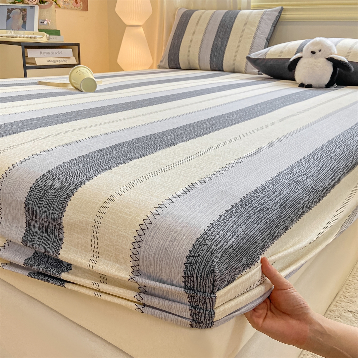 91家纺网 家纺一手货源 找家纺 灰鲸 2025新款A类全棉磨毛单品床笠 床笠单件 格律-灰