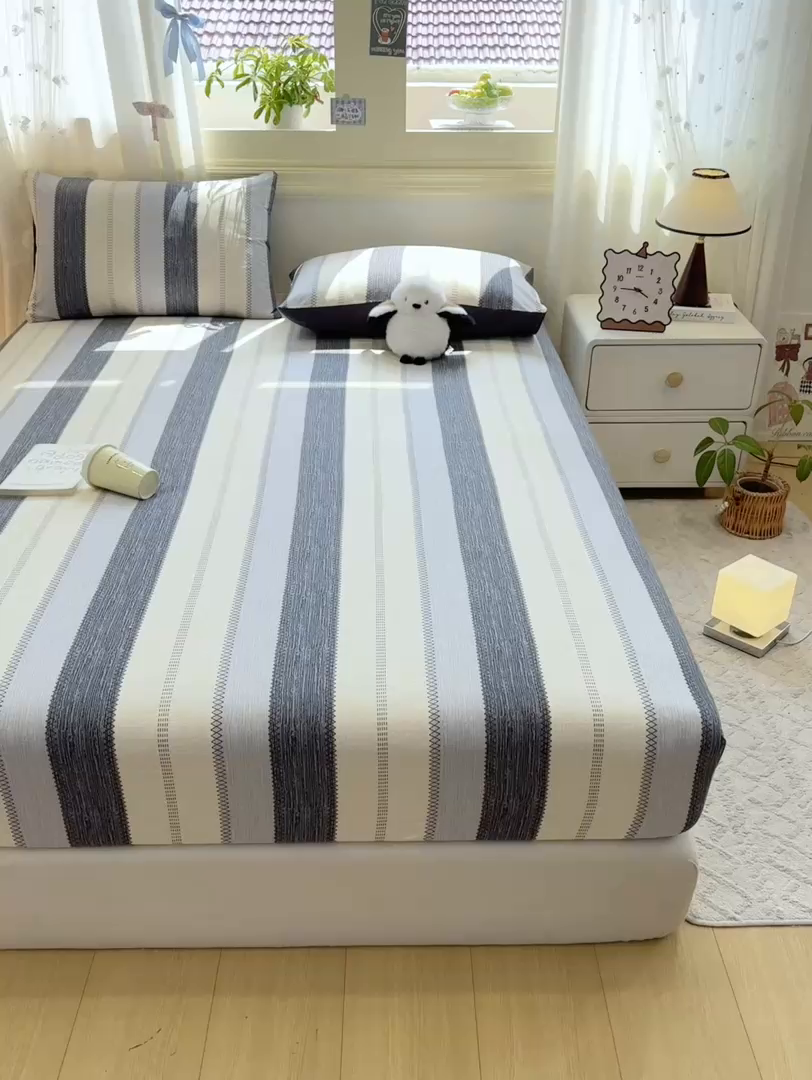 91家纺网 家纺一手货源 找家纺 灰鲸 2025新款A类全棉磨毛单品床笠 床笠单件 格律-灰
