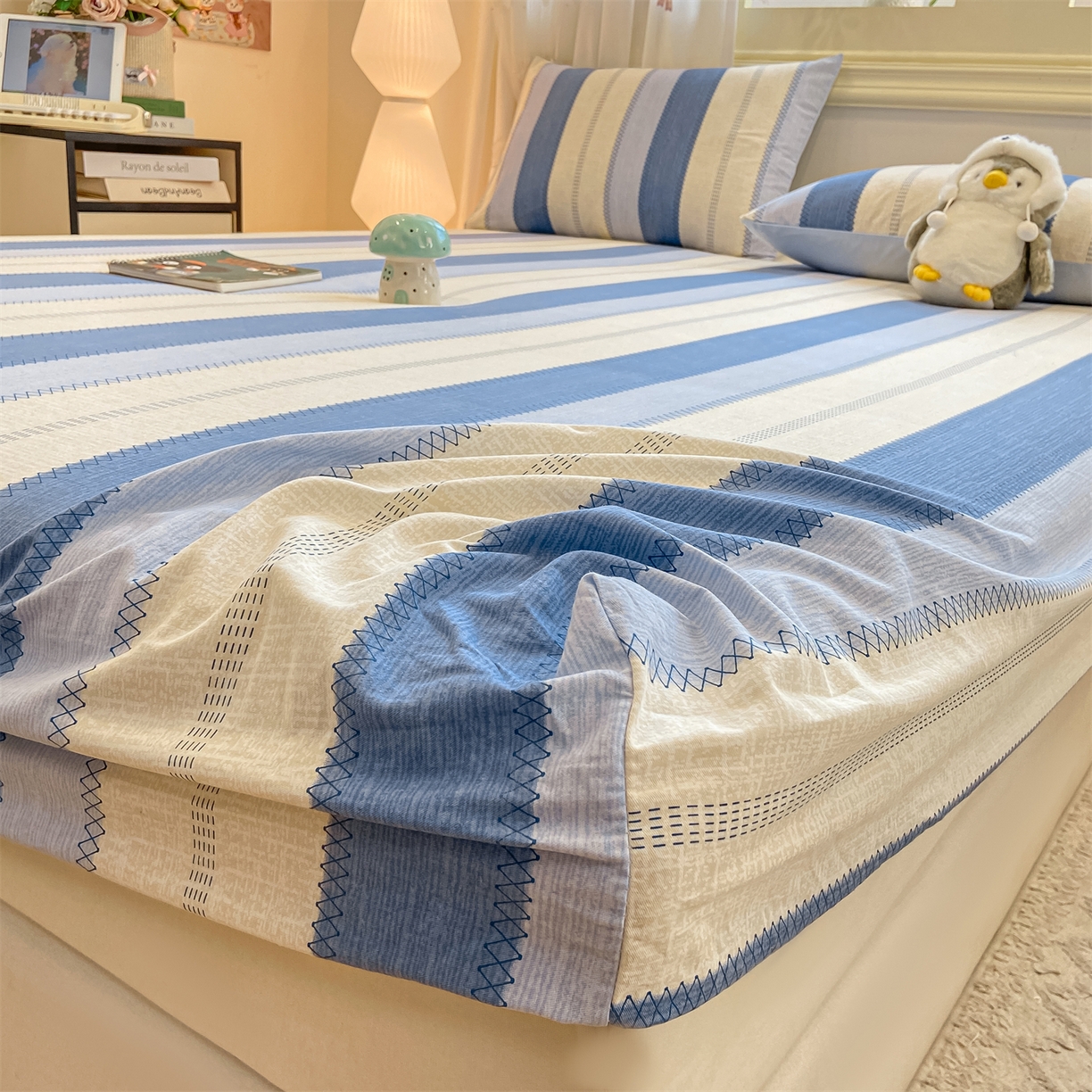 91家纺网 家纺一手货源 找家纺 灰鲸 2025新款A类全棉磨毛单品床笠 床笠单件 格律-蓝