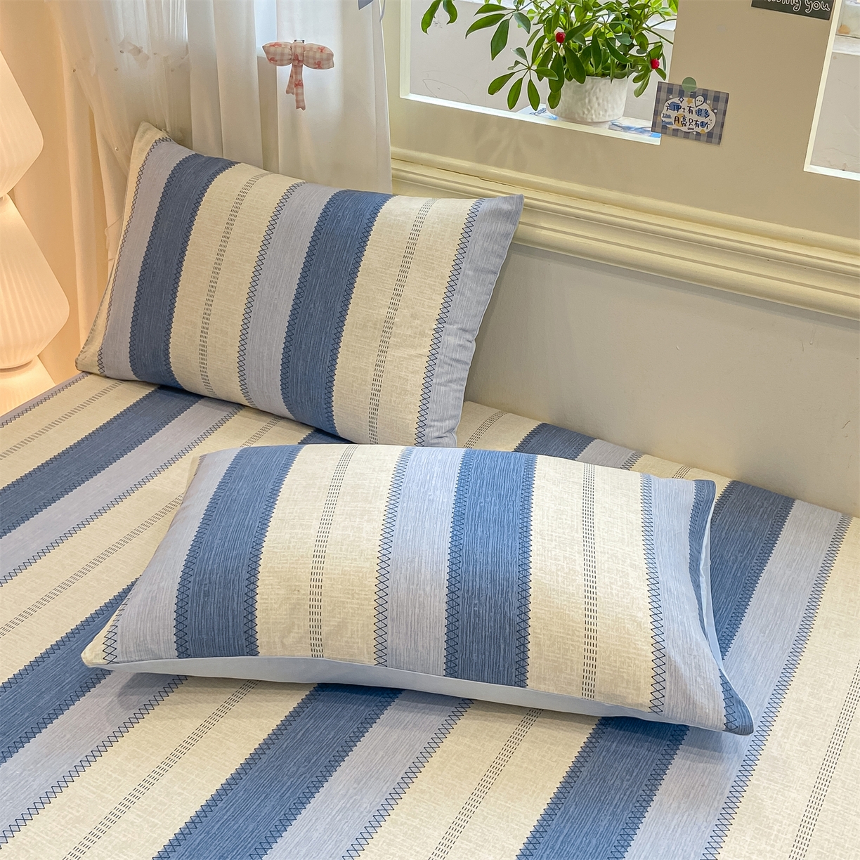 91家纺网 家纺一手货源 找家纺 灰鲸 2025新款A类全棉磨毛单品床笠 床笠单件 格律-蓝