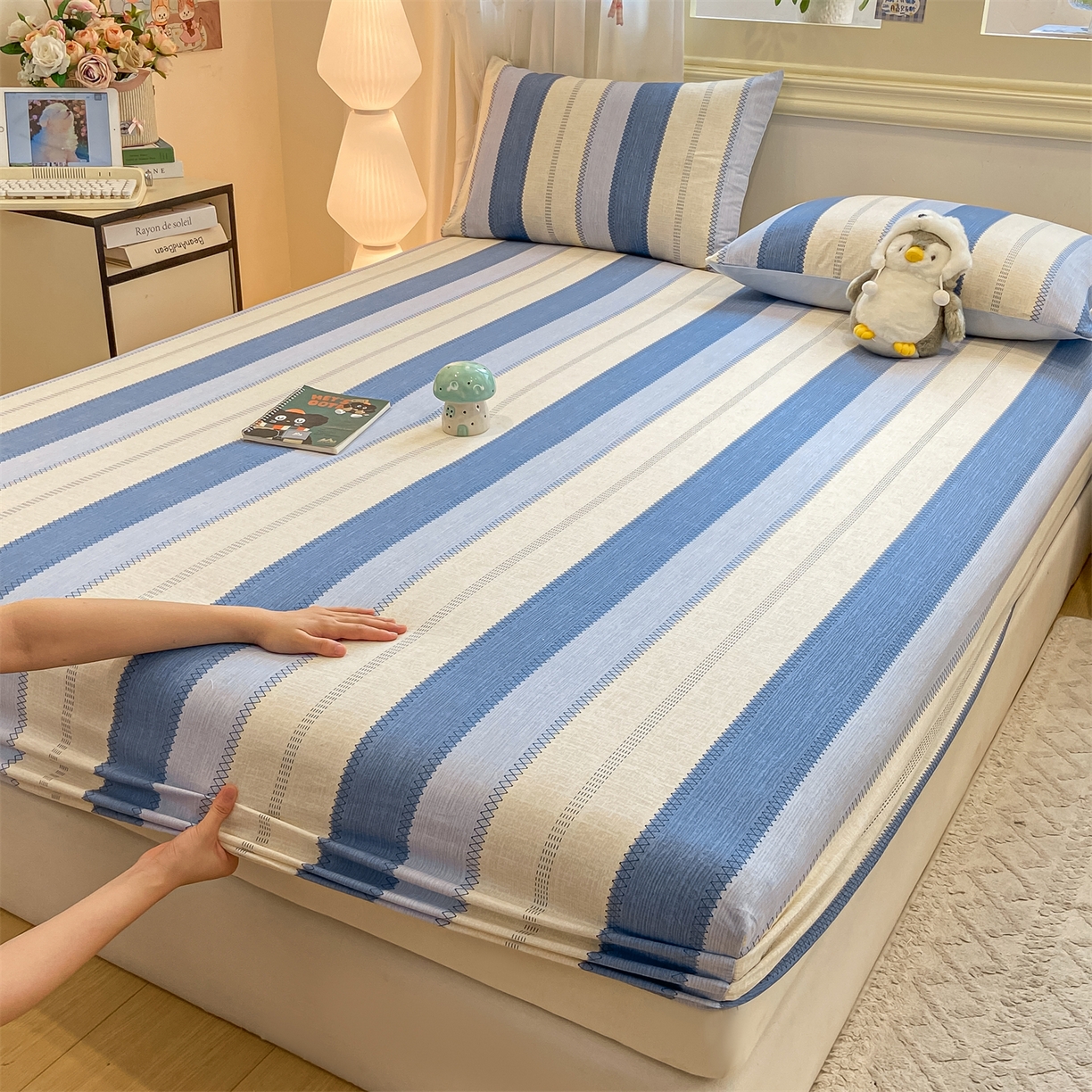 91家纺网 家纺一手货源 找家纺 灰鲸 2025新款A类全棉磨毛单品床笠 床笠单件 格律-蓝