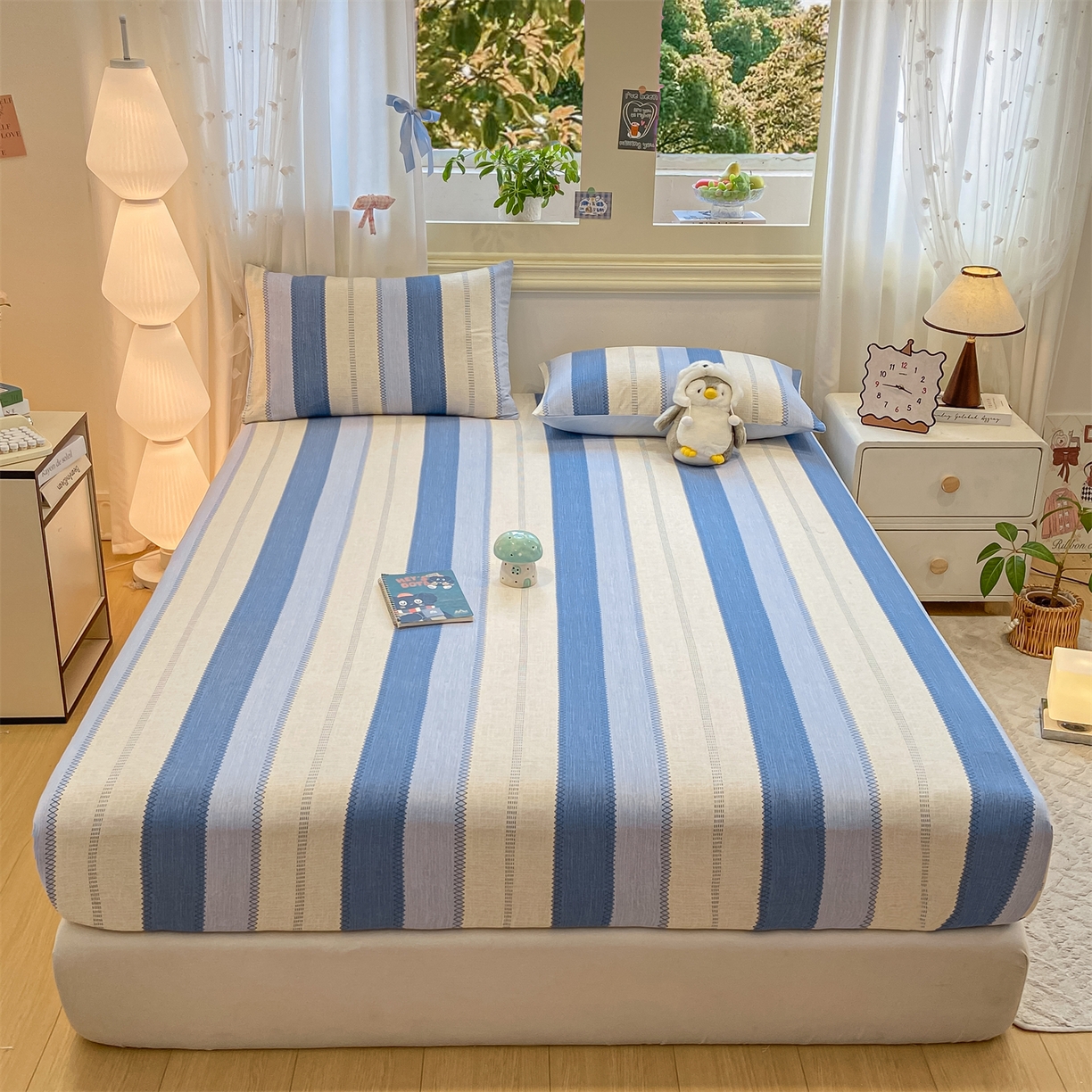 91家纺网 家纺一手货源 找家纺 灰鲸 2025新款A类全棉磨毛单品床笠 床笠单件 格律-蓝