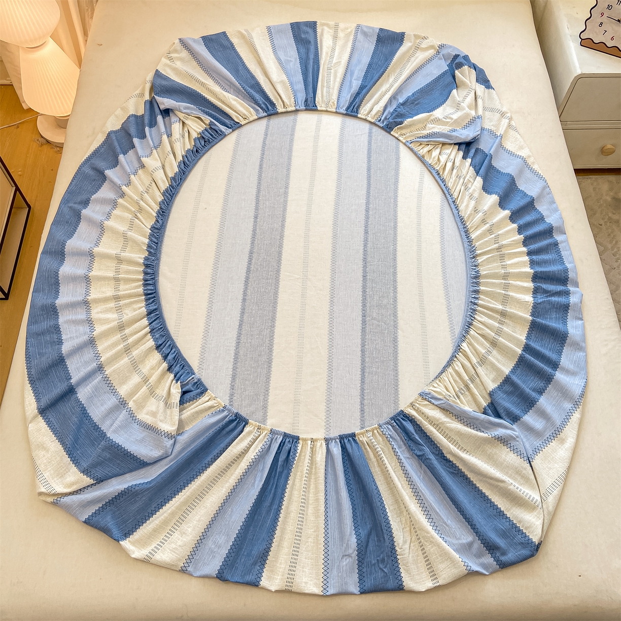 91家纺网 家纺一手货源 找家纺 灰鲸 2025新款A类全棉磨毛单品床笠 床笠单件 格律-蓝