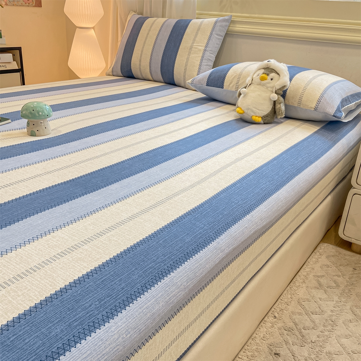 91家纺网 家纺一手货源 找家纺 灰鲸 2025新款A类全棉磨毛单品床笠 床笠单件 格律-蓝