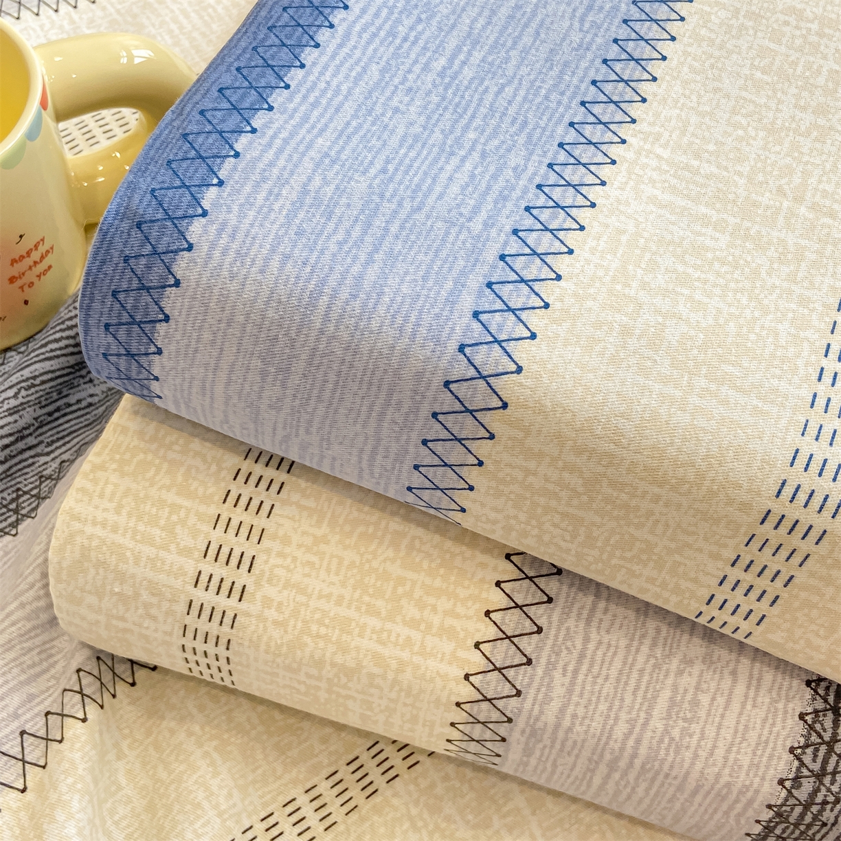 91家纺网 家纺一手货源 找家纺 灰鲸 2025新款A类全棉磨毛单品床笠 床笠单件 格律-蓝