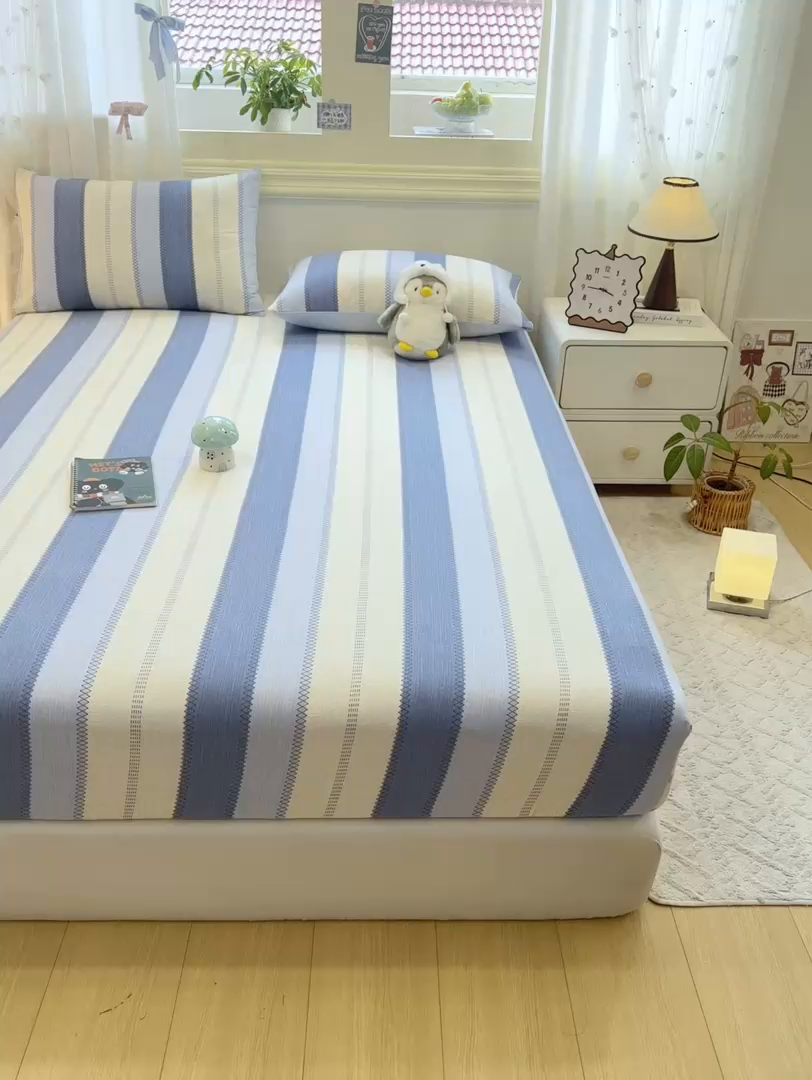 91家纺网 家纺一手货源 找家纺 灰鲸 2025新款A类全棉磨毛单品床笠 床笠单件 格律-蓝