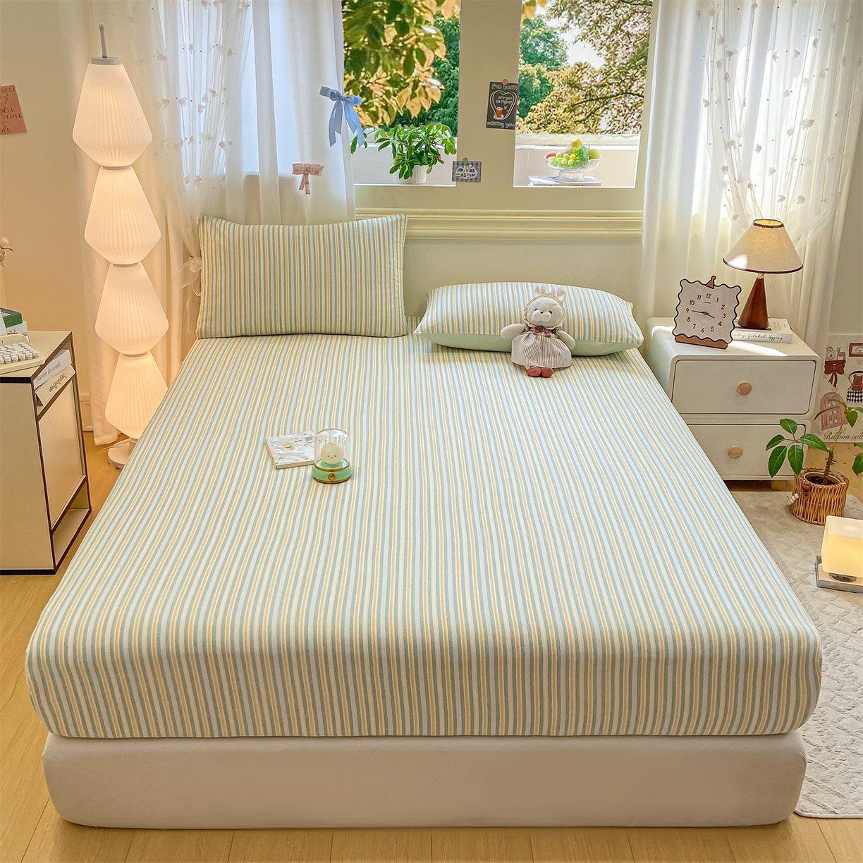 91家纺网 家纺一手货源 找家纺 灰鲸 2025新款A类全棉磨毛单品床笠 床笠单件 静初-绿