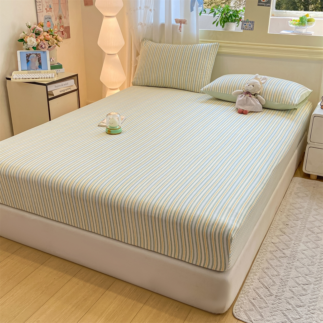 91家纺网 家纺一手货源 找家纺 灰鲸 2025新款A类全棉磨毛单品床笠 床笠单件 静初-绿