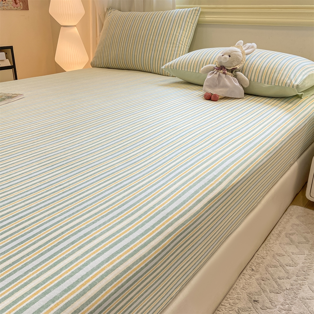 91家纺网 家纺一手货源 找家纺 灰鲸 2025新款A类全棉磨毛单品床笠 床笠单件 静初-绿