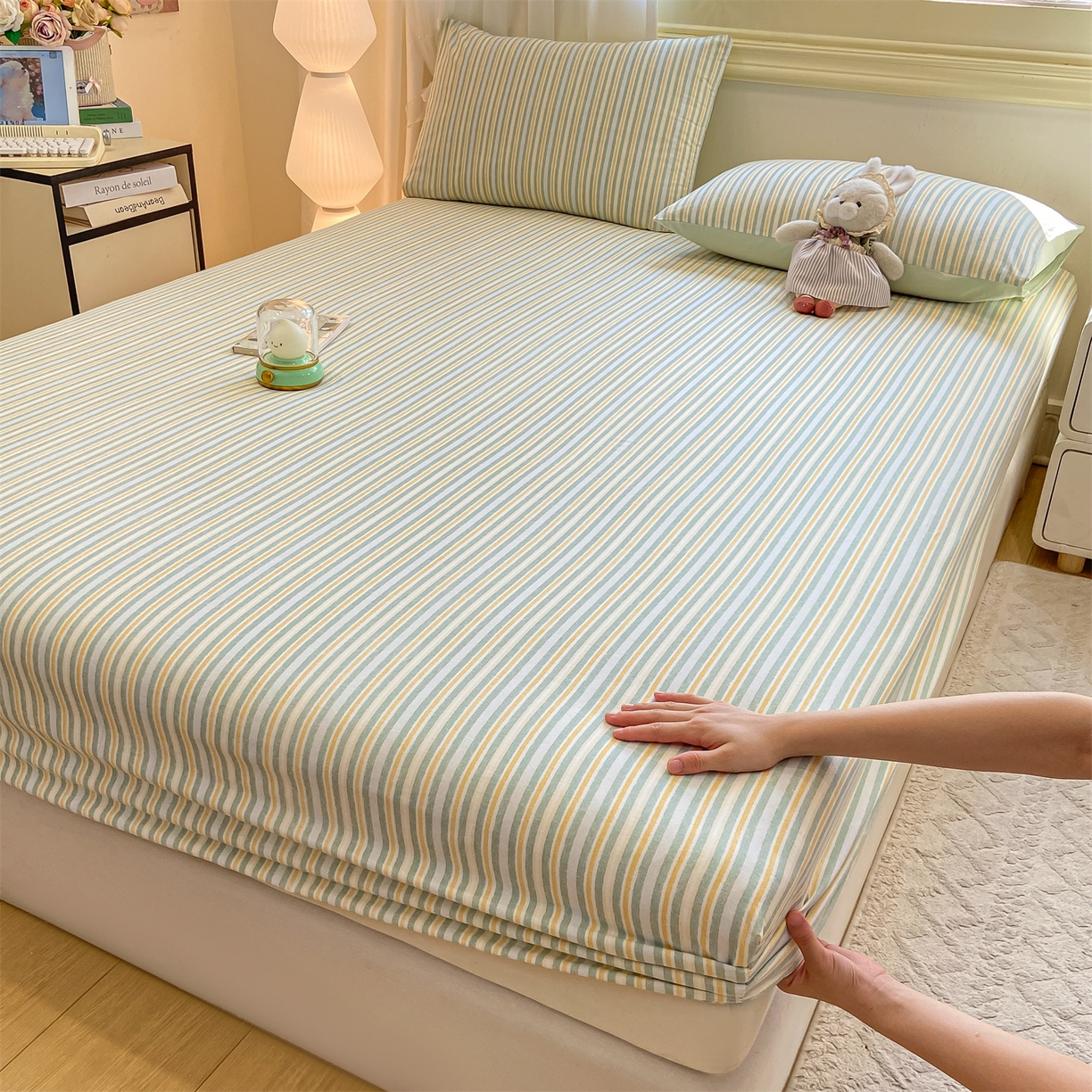 91家纺网 家纺一手货源 找家纺 灰鲸 2025新款A类全棉磨毛单品床笠 床笠单件 静初-绿