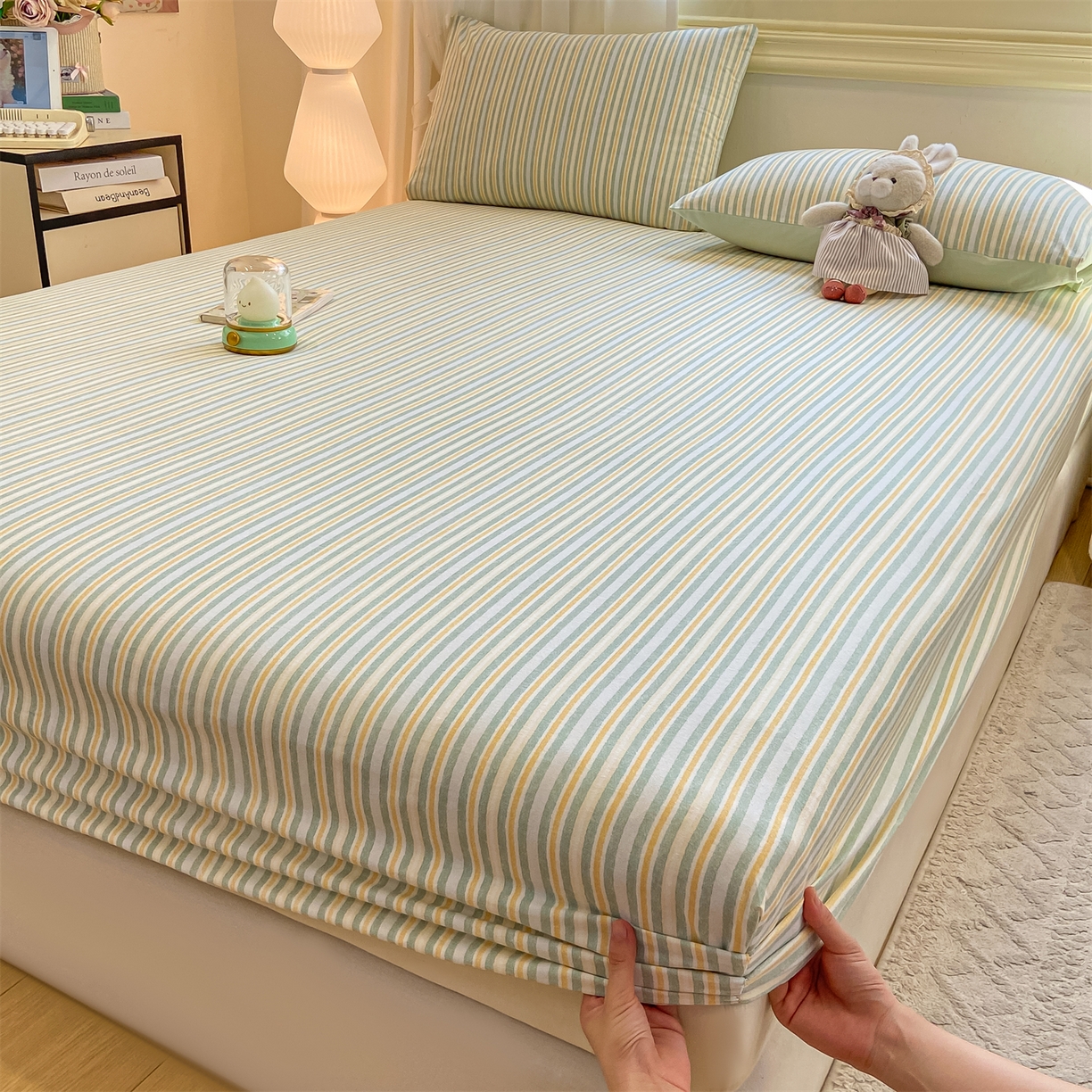 91家纺网 家纺一手货源 找家纺 灰鲸 2025新款A类全棉磨毛单品床笠 床笠单件 静初-绿