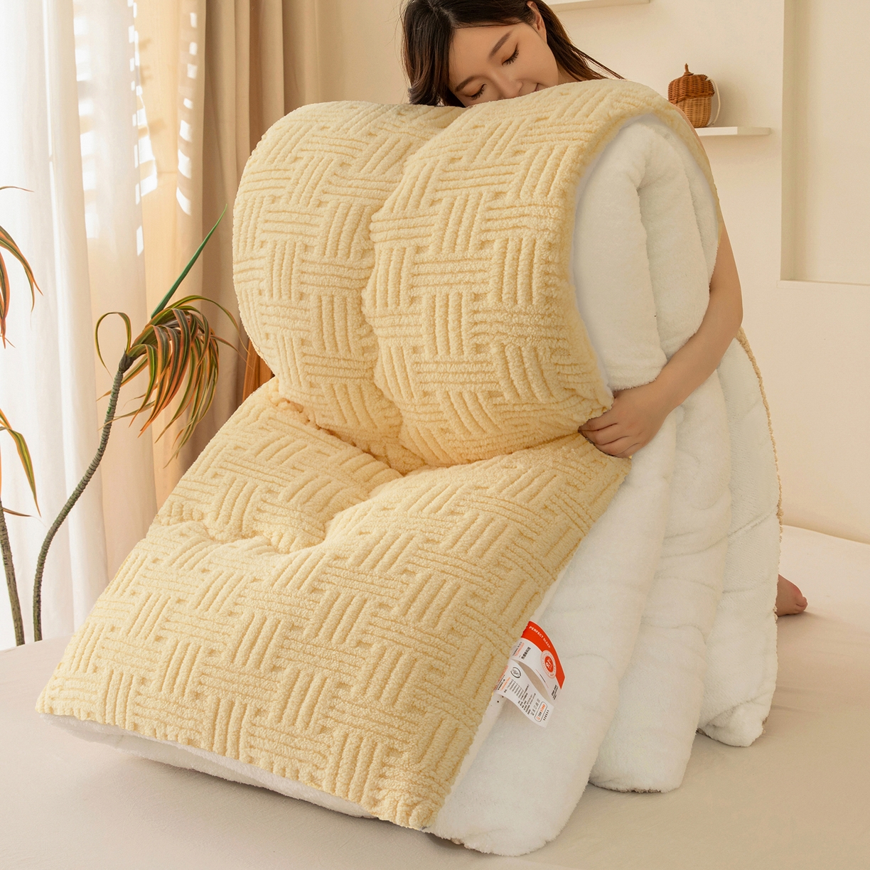 91家纺网 家纺一手货源 找家纺 （总）牛魔王家居 2025新款加厚保暖羊羔绒冬被被子舒棉绒提花塔芙绒外贸跨境专供