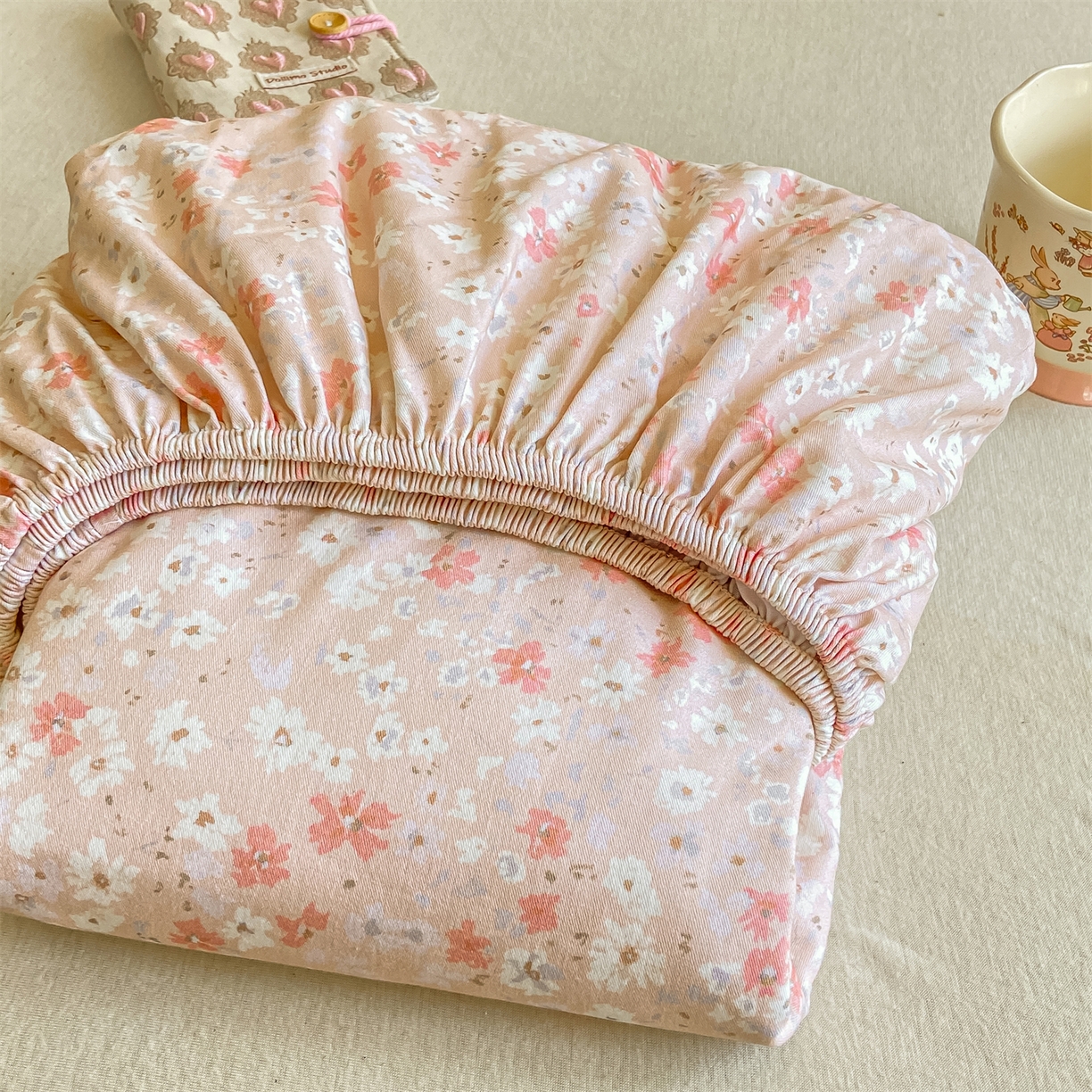 灰鲸 2025新款A类全棉磨毛单品床笠 床笠单件 零落-粉