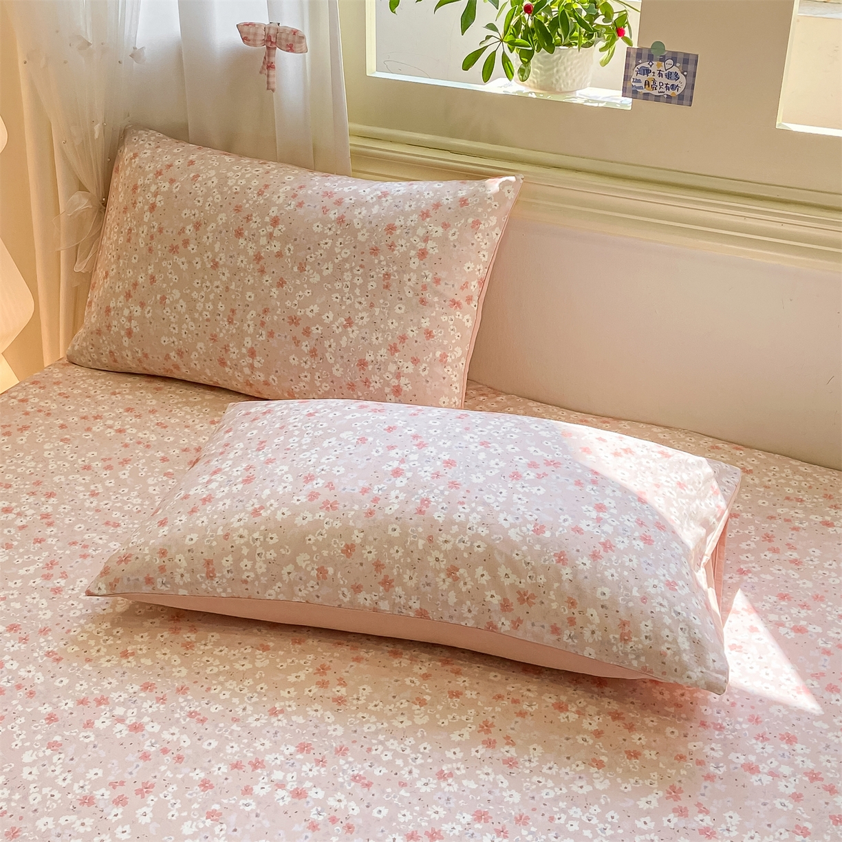 91家纺网 家纺一手货源 找家纺 灰鲸 2025新款A类全棉磨毛单品床笠 床笠单件 零落-粉