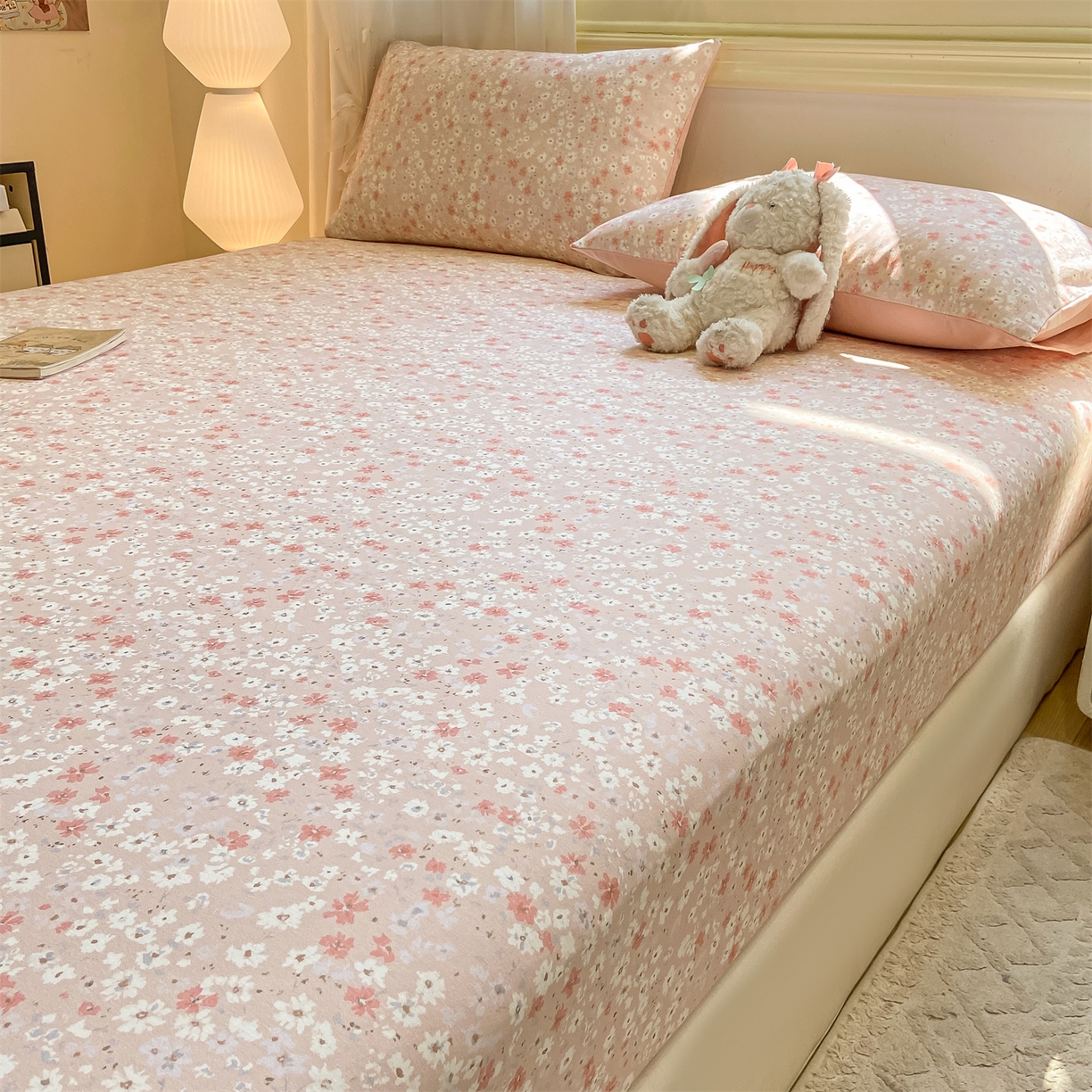 91家纺网 家纺一手货源 找家纺 灰鲸 2025新款A类全棉磨毛单品床笠 床笠单件 零落-粉