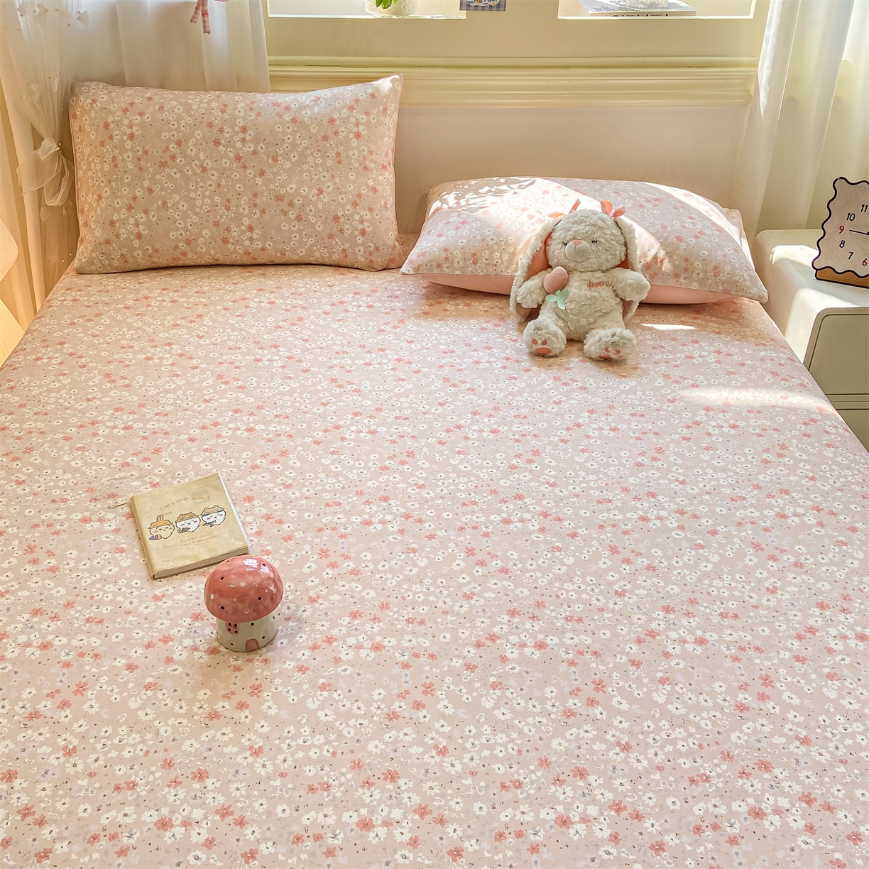 91家纺网 家纺一手货源 找家纺 灰鲸 2025新款A类全棉磨毛单品床笠 床笠单件 零落-粉