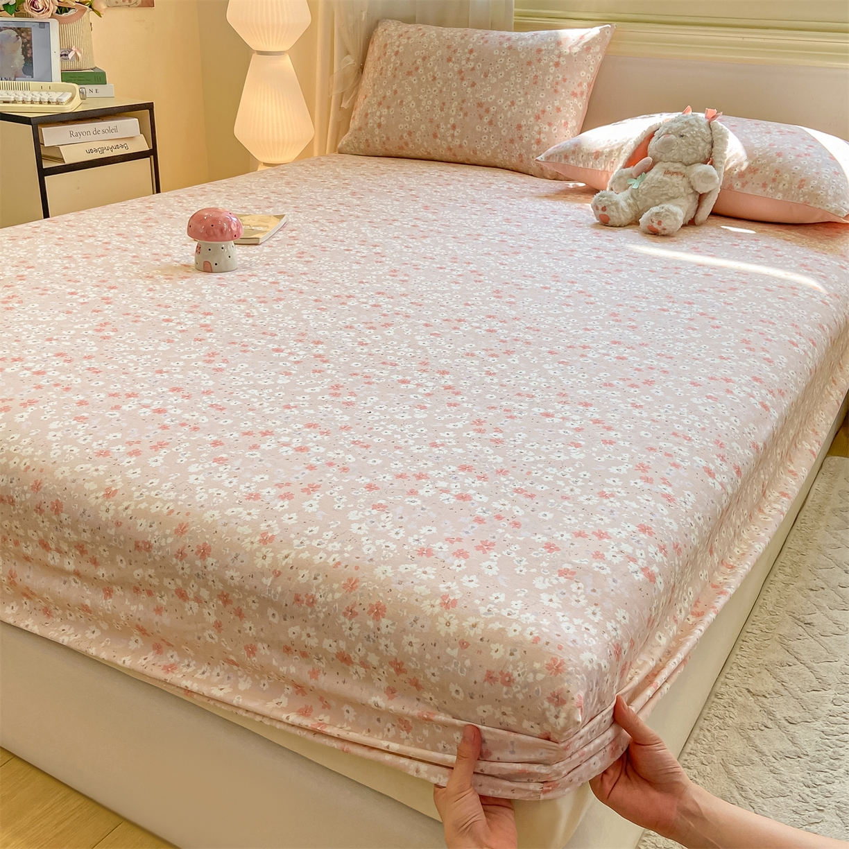 91家纺网 家纺一手货源 找家纺 灰鲸 2025新款A类全棉磨毛单品床笠 床笠单件 零落-粉