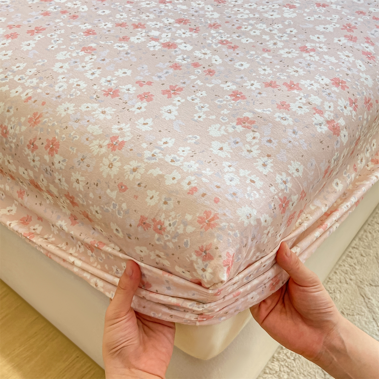 91家纺网 家纺一手货源 找家纺 灰鲸 2025新款A类全棉磨毛单品床笠 床笠单件 零落-粉