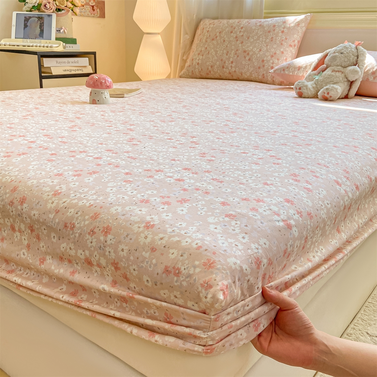 91家纺网 家纺一手货源 找家纺 灰鲸 2025新款A类全棉磨毛单品床笠 床笠单件 零落-粉