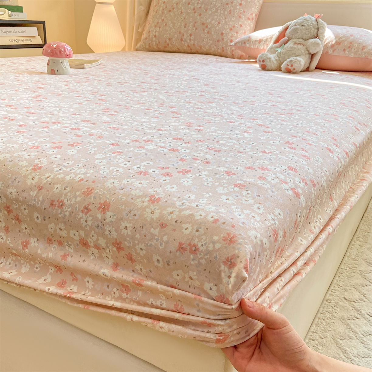 91家纺网 家纺一手货源 找家纺 灰鲸 2025新款A类全棉磨毛单品床笠 床笠单件 零落-粉