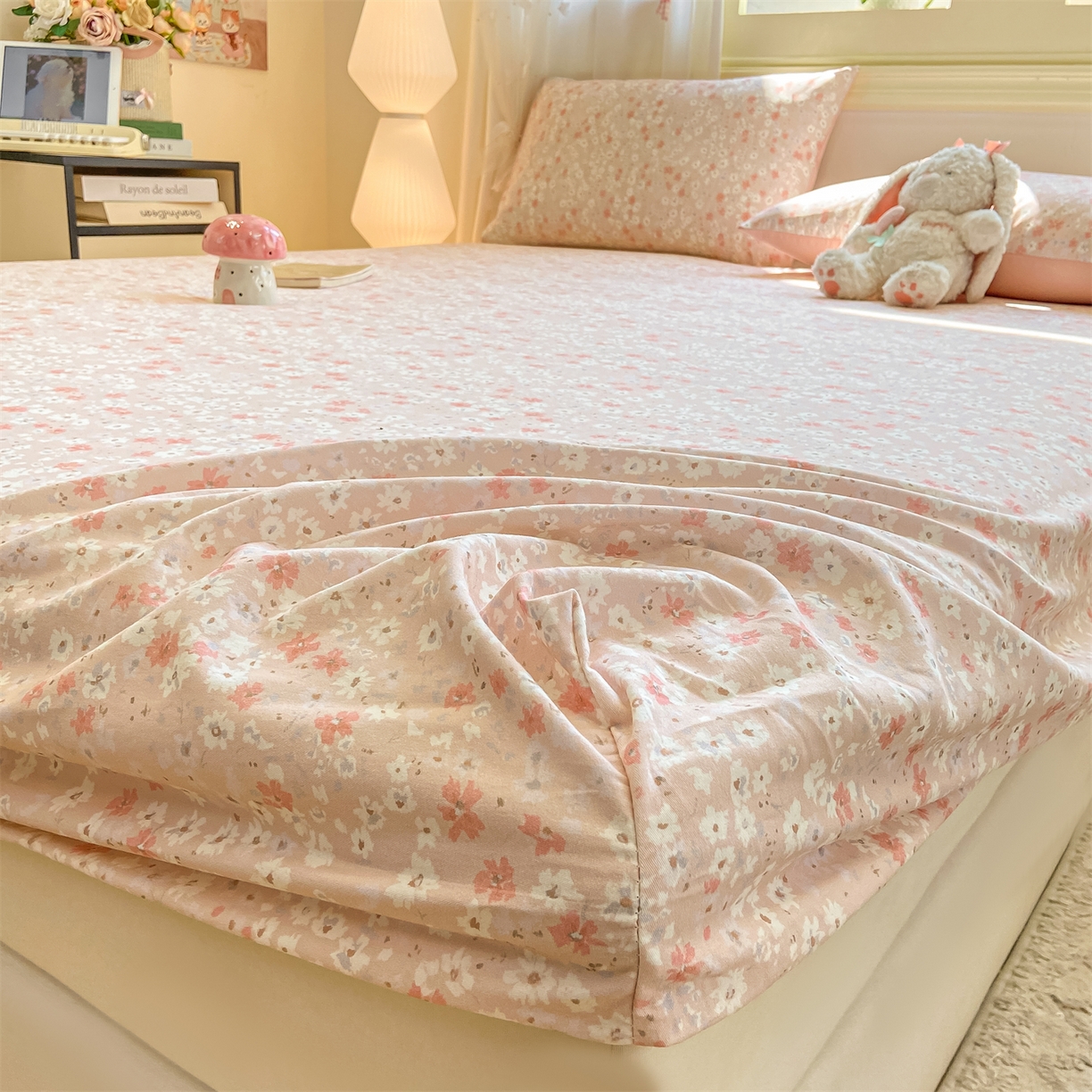 91家纺网 家纺一手货源 找家纺 灰鲸 2025新款A类全棉磨毛单品床笠 床笠单件 零落-粉