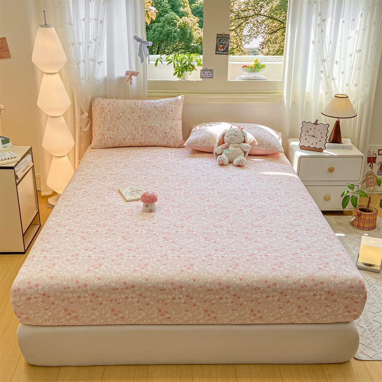 91家纺网 家纺一手货源 找家纺 灰鲸 2025新款A类全棉磨毛单品床笠 床笠单件 零落-粉