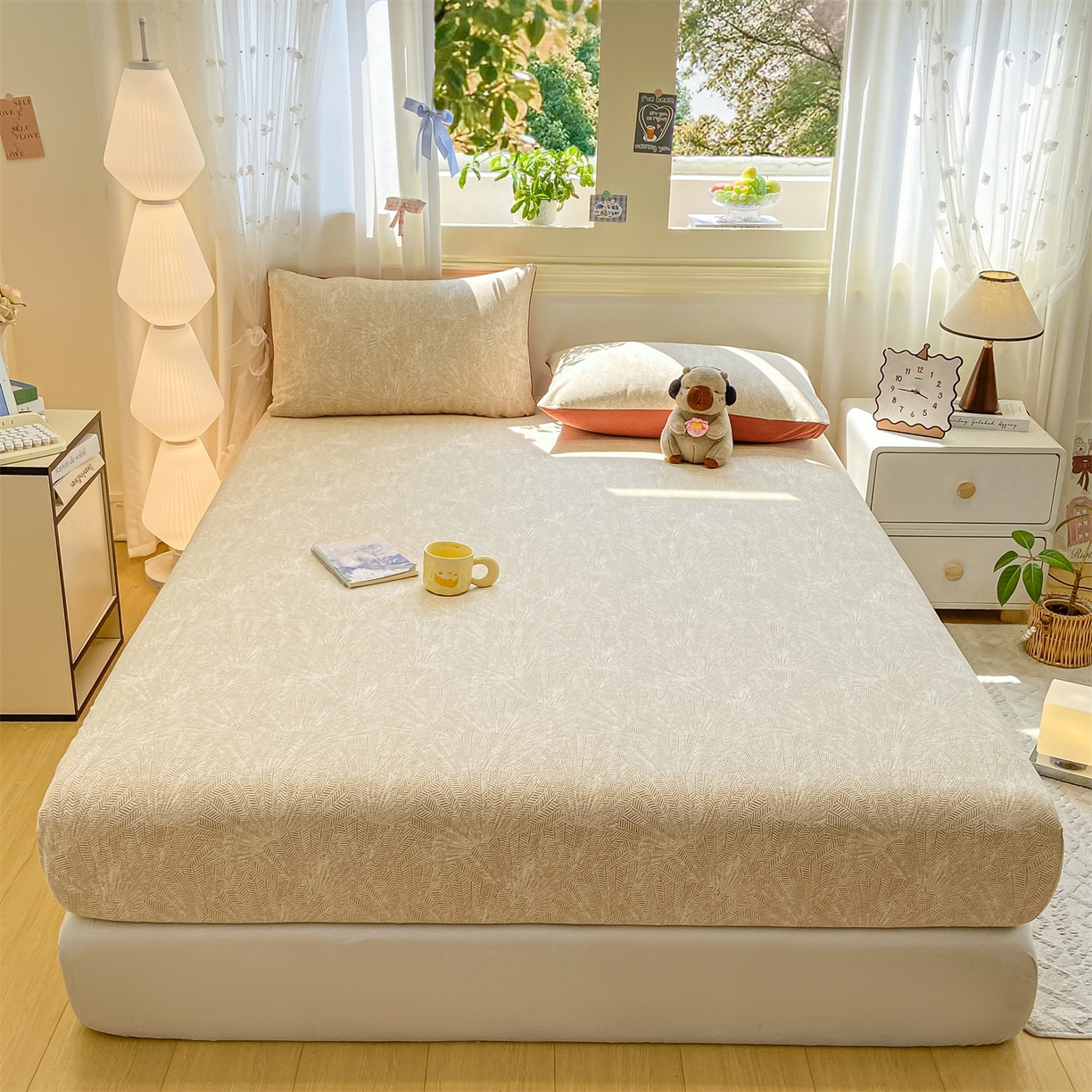 91家纺网 家纺一手货源 找家纺 灰鲸 2025新款A类全棉磨毛单品床笠 床笠单件 南昭-咖