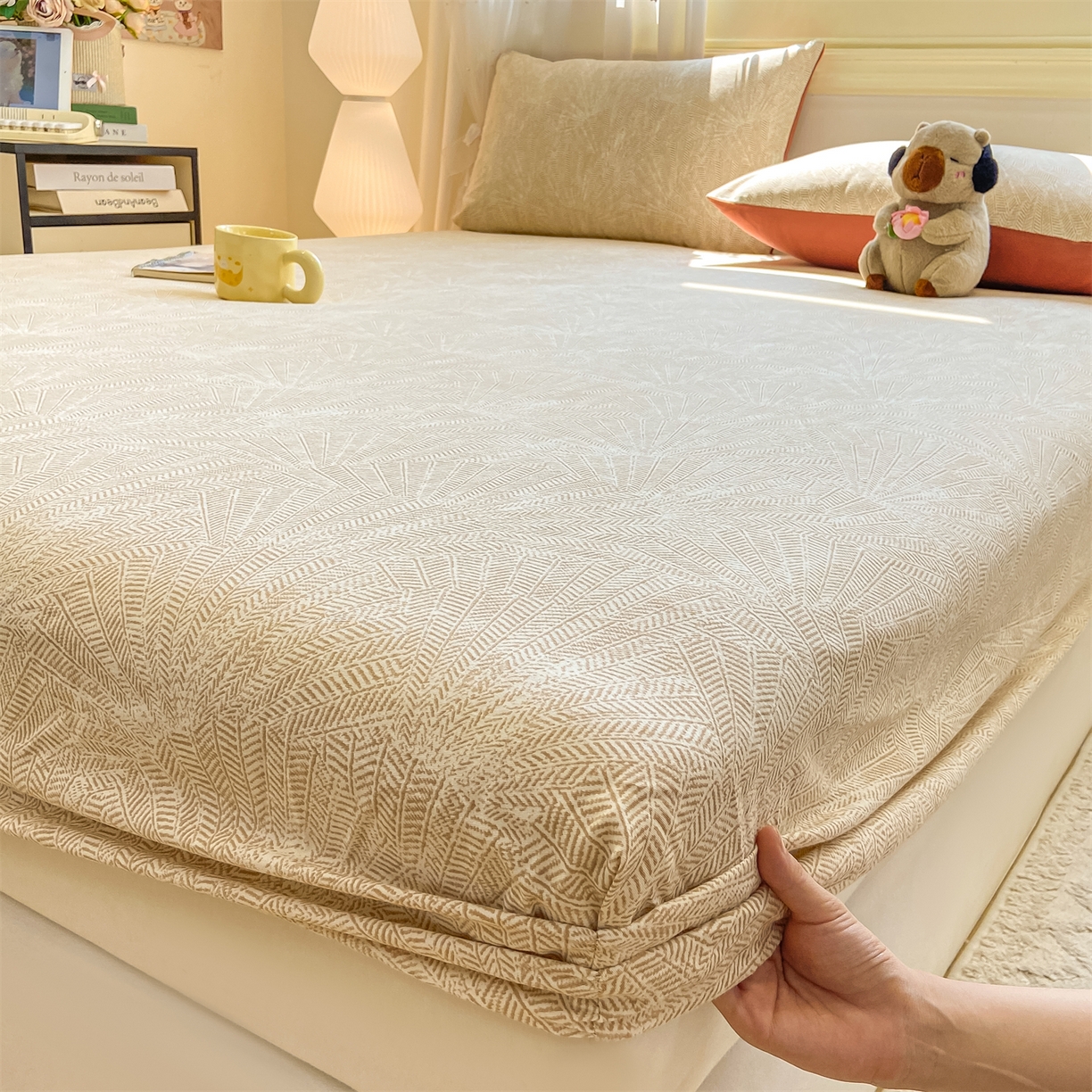 91家纺网 家纺一手货源 找家纺 灰鲸 2025新款A类全棉磨毛单品床笠 床笠单件 南昭-咖