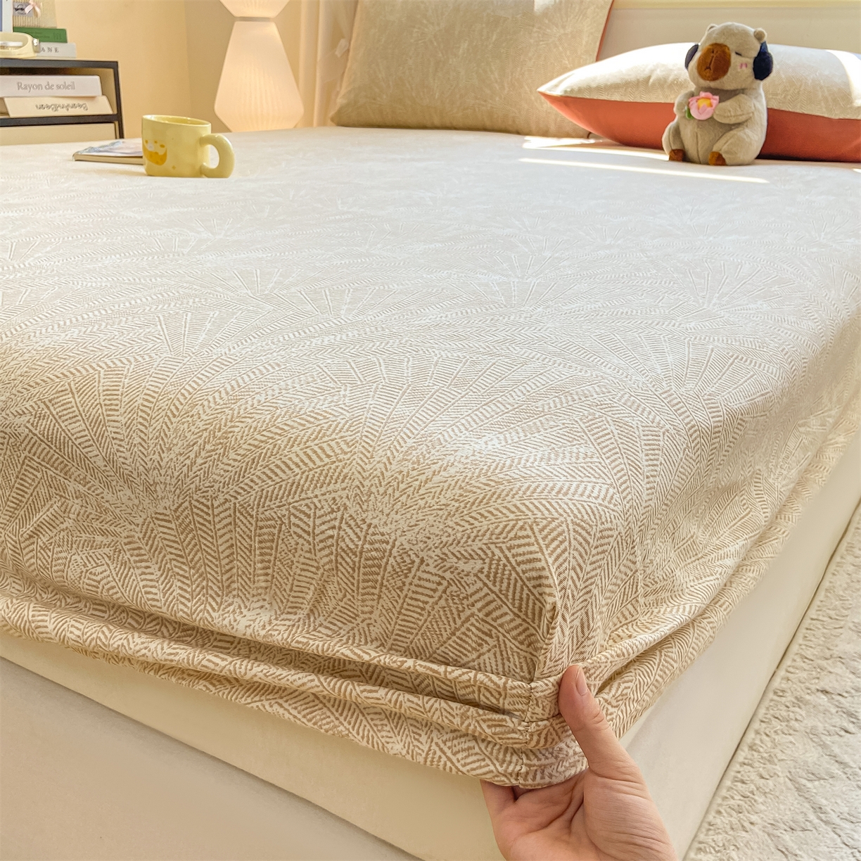 91家纺网 家纺一手货源 找家纺 灰鲸 2025新款A类全棉磨毛单品床笠 床笠单件 南昭-咖