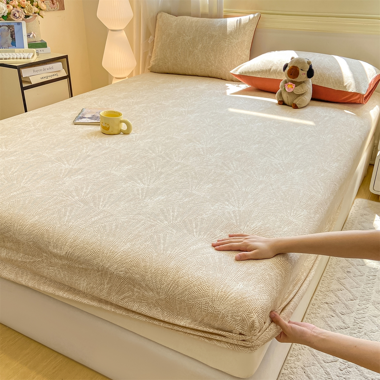 91家纺网 家纺一手货源 找家纺 灰鲸 2025新款A类全棉磨毛单品床笠 床笠单件 南昭-咖