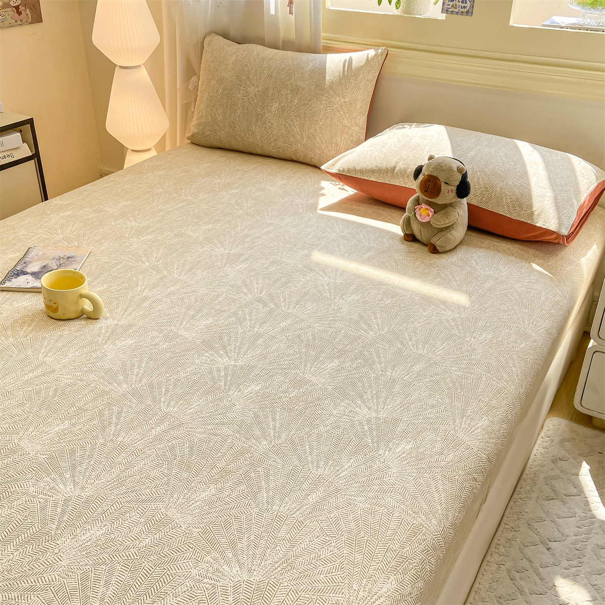 91家纺网 家纺一手货源 找家纺 灰鲸 2025新款A类全棉磨毛单品床笠 床笠单件 南昭-咖