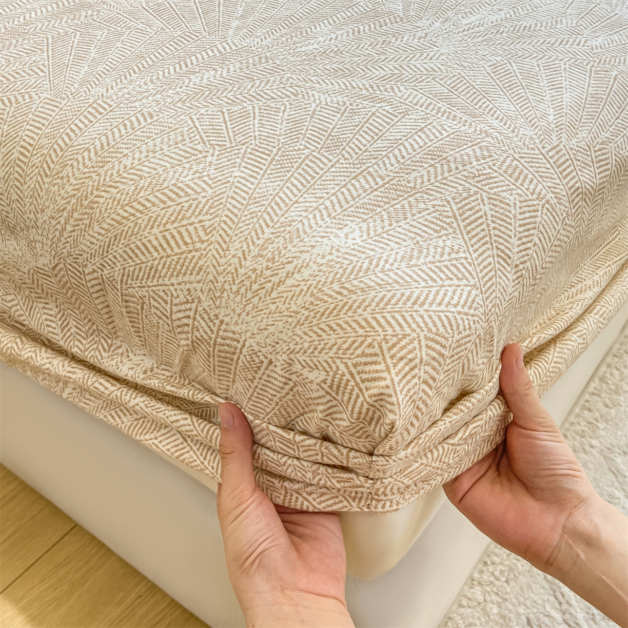 91家纺网 家纺一手货源 找家纺 灰鲸 2025新款A类全棉磨毛单品床笠 床笠单件 南昭-咖